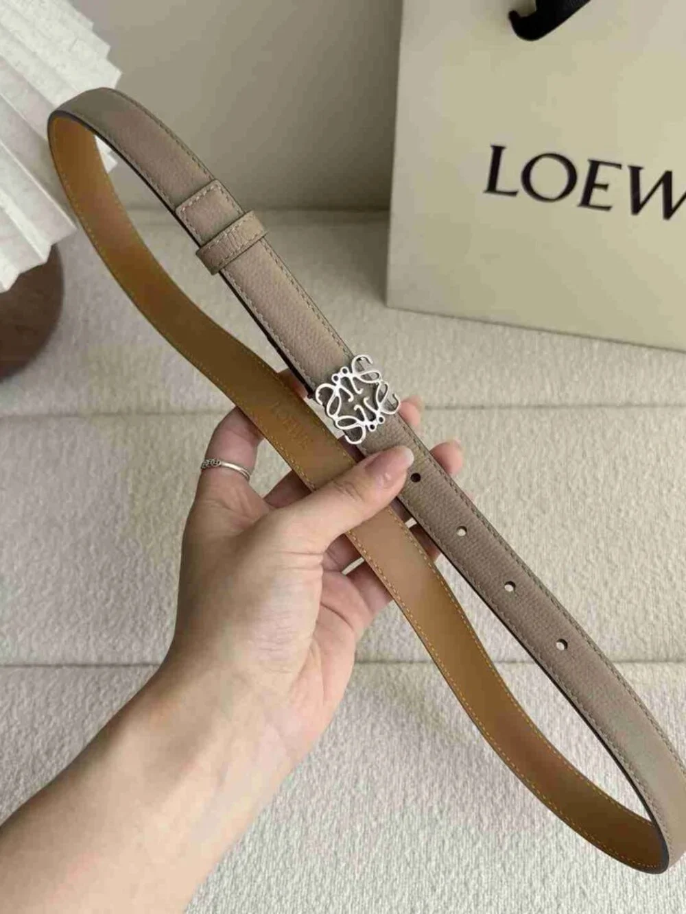 LOEWE Anagram Thin Grained Leather Belt